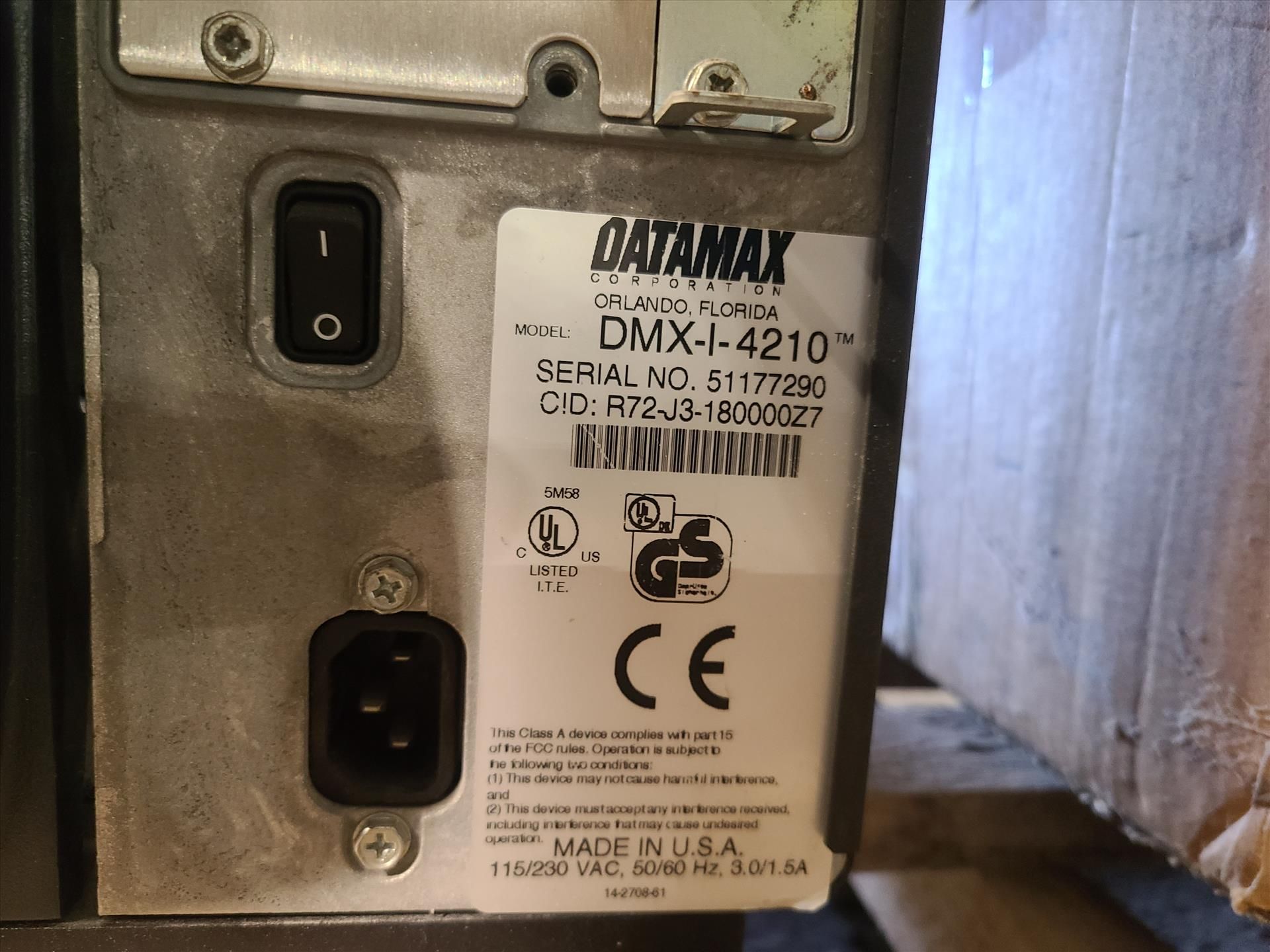 datamax-o'neil barcode label printer, model DMX-I-4210, ser. no.51177290 (no power cord) [Loc. Truck - Image 3 of 3