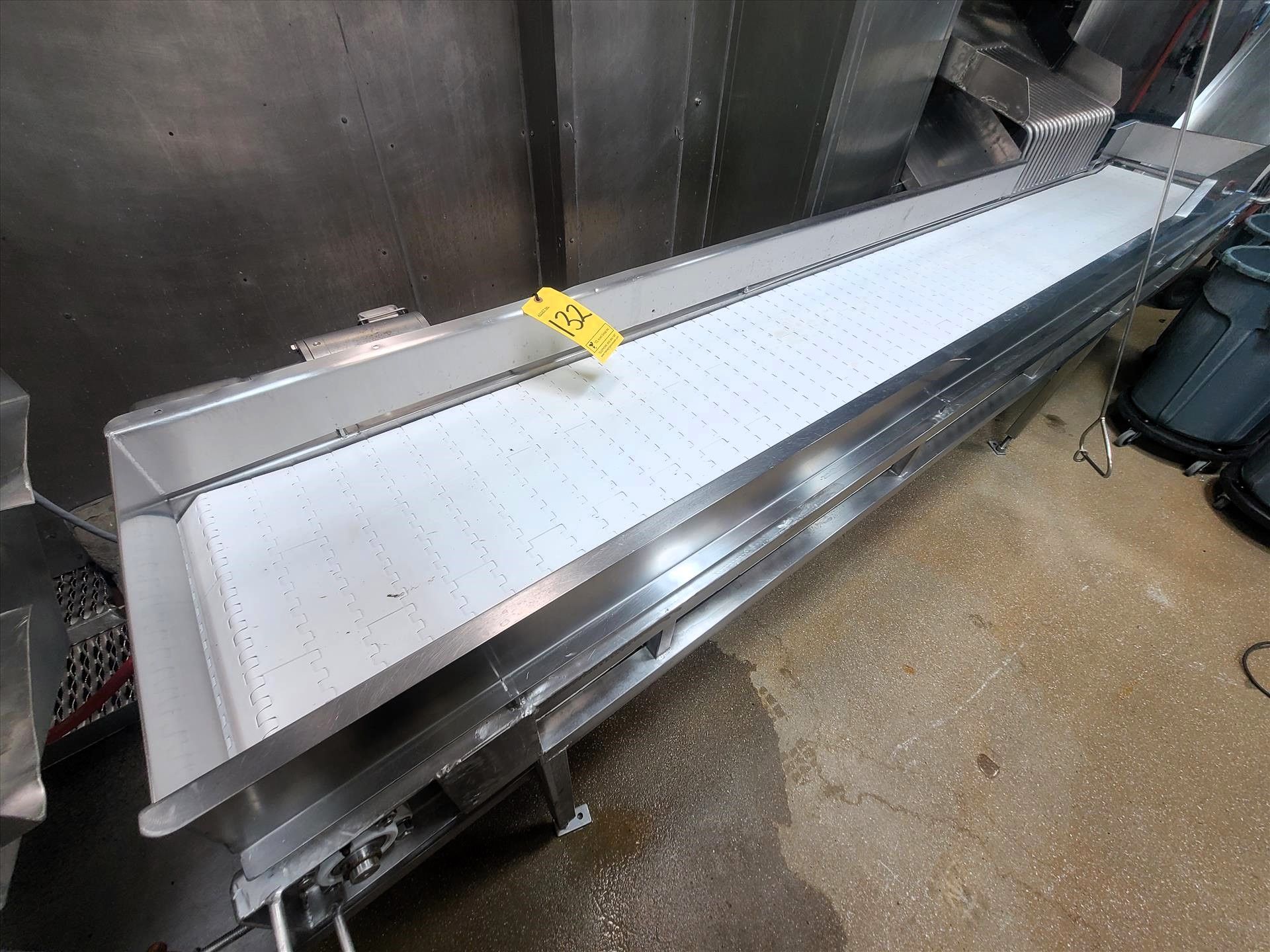 belt conveyor, approx. 18 in. x 11 ft., stainless steel, washdown motor [Loc. Evisceration]