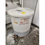poly tank w/ lid, bottom discharge, 700 L cap. [Loc. Irrigation Rm]