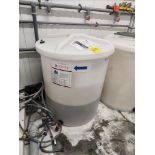 poly tank w/ lid, bottom discharge, 700 L cap. [Loc. Irrigation Rm]