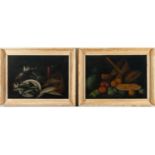 Pair of Still Lifes of Cat with Fish and Fruit, Italian school of the 18th - 19th century