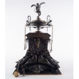 Rare French Napoleon III Table Clock in Neo-Egyptian style, in Patinated Bronze, 19th Century