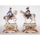 Couple of Officers on Horseback in porcelain, 19th century