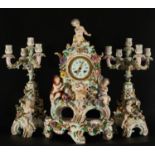 Clock trim and Candelabra in Meissen porcelain with Cherub motifs, 19th century