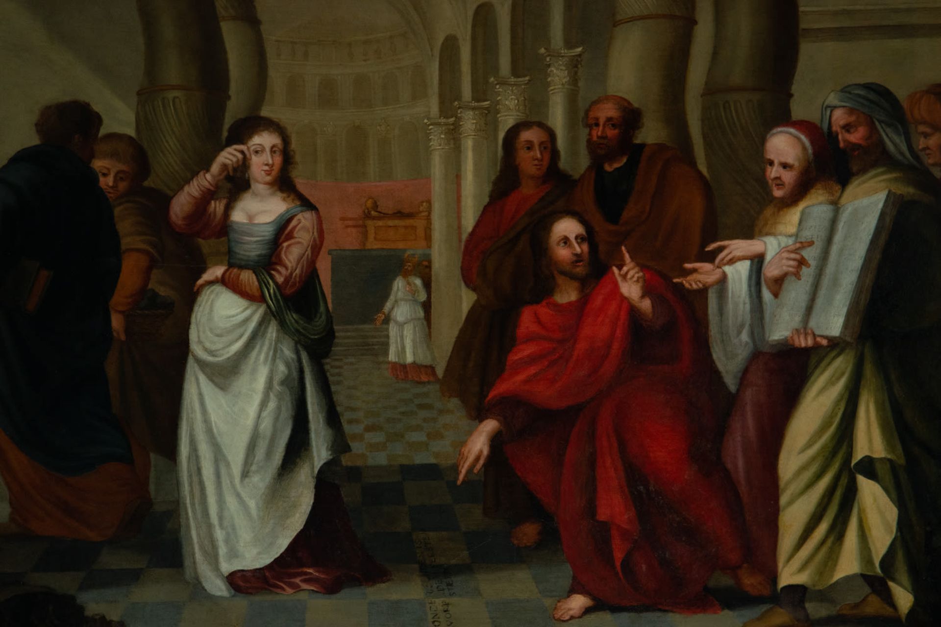 Jesus preaching in the Temple, and the Miracle of Saint Lazarus, 17th century Flemish school - Image 16 of 16