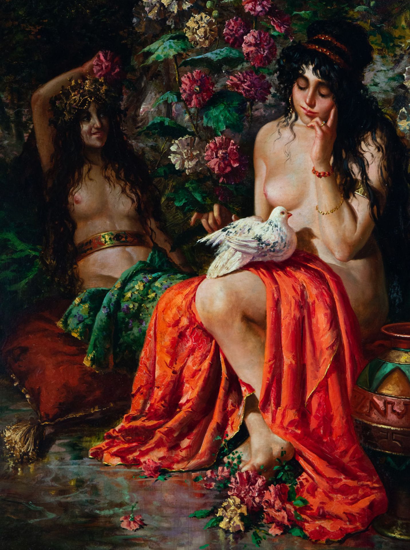 Pair of Orientalist Odalisques, Stephan Sedlacek (1868-1936), Austrian Orientalist school of the lat - Image 2 of 7