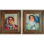 Pair of Portraits of Girls, José Cruz Herrera, Andalusian orientalist school of the early 20th centu