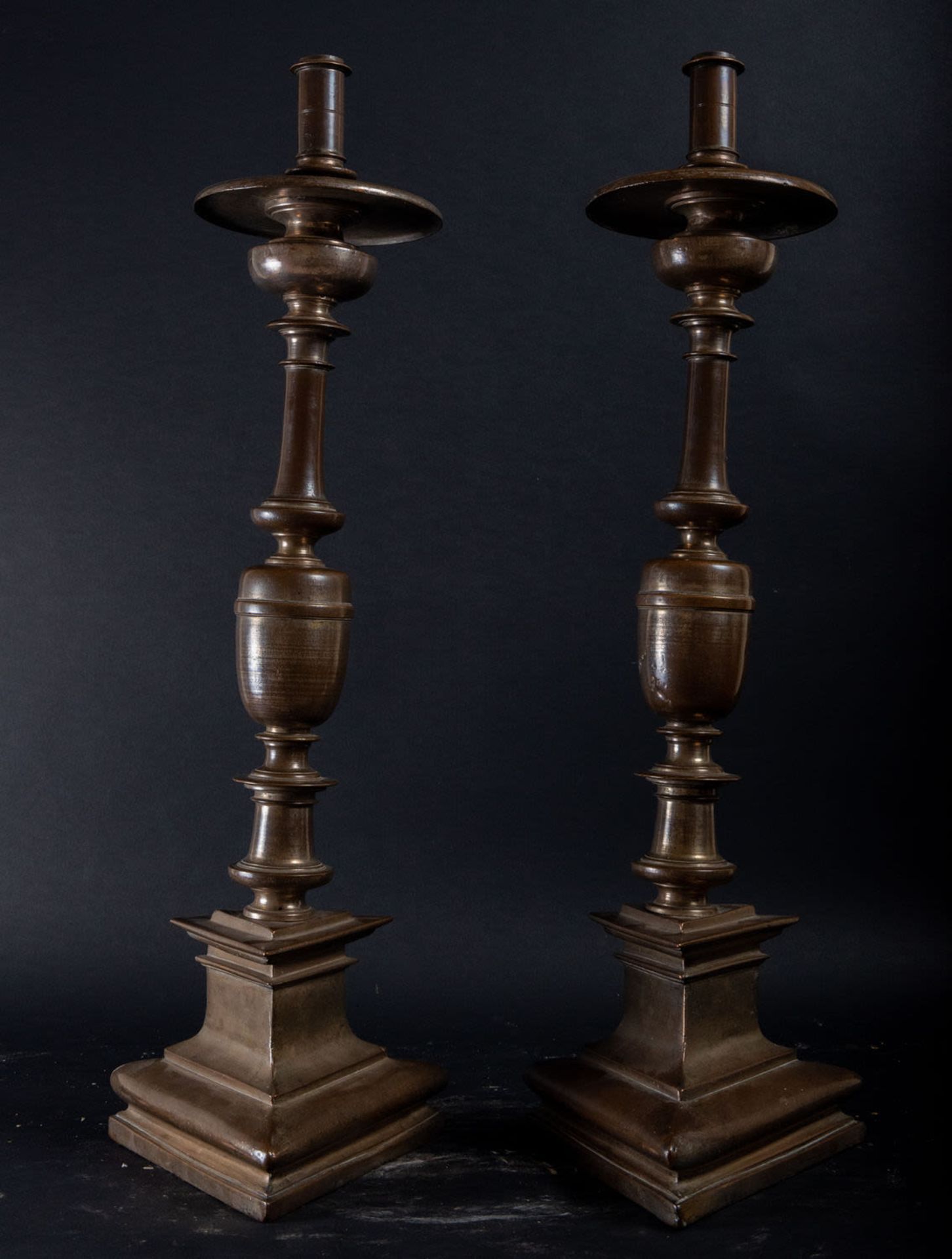 Important Pair of Bronze Plateresque Candelabra, Valladolid, Spain, 16th century