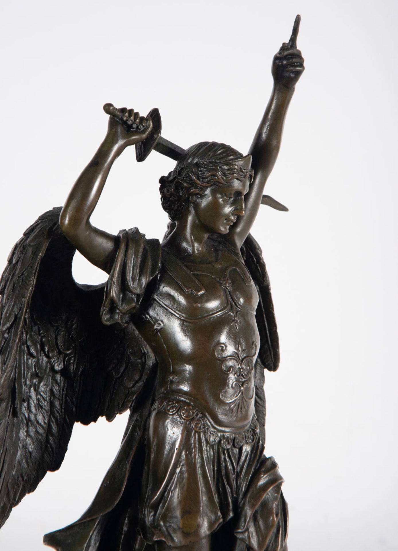 Saint Michael the Archangel Defeating the Evil One in patinated bronze, XIX - XX Centuries - Image 4 of 6