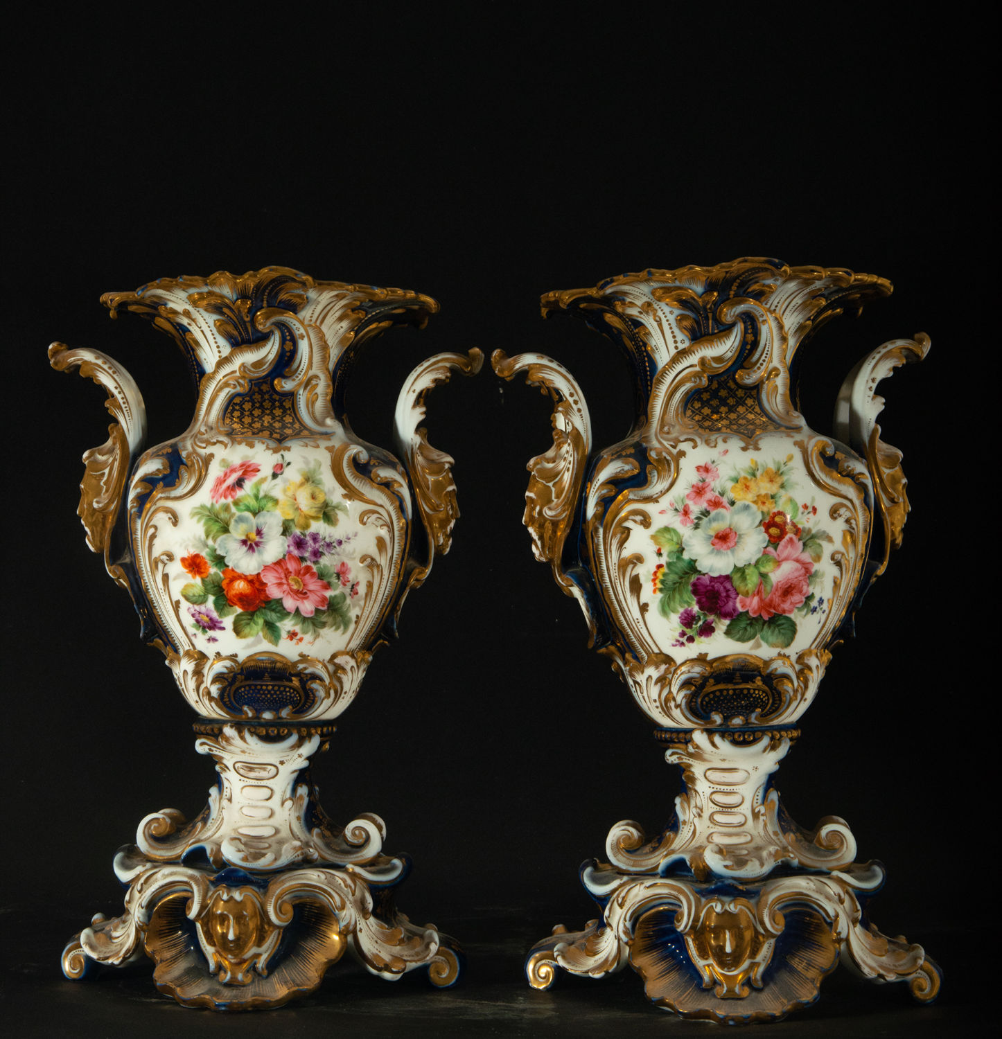 Important Pair of Porcelain Vases "Cobalt Blue of Sèvres", 19th century