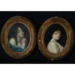 School of Jean Baptiste Greuze, pair of Young Ladies painted on cardboard paper, 18th - 19th century