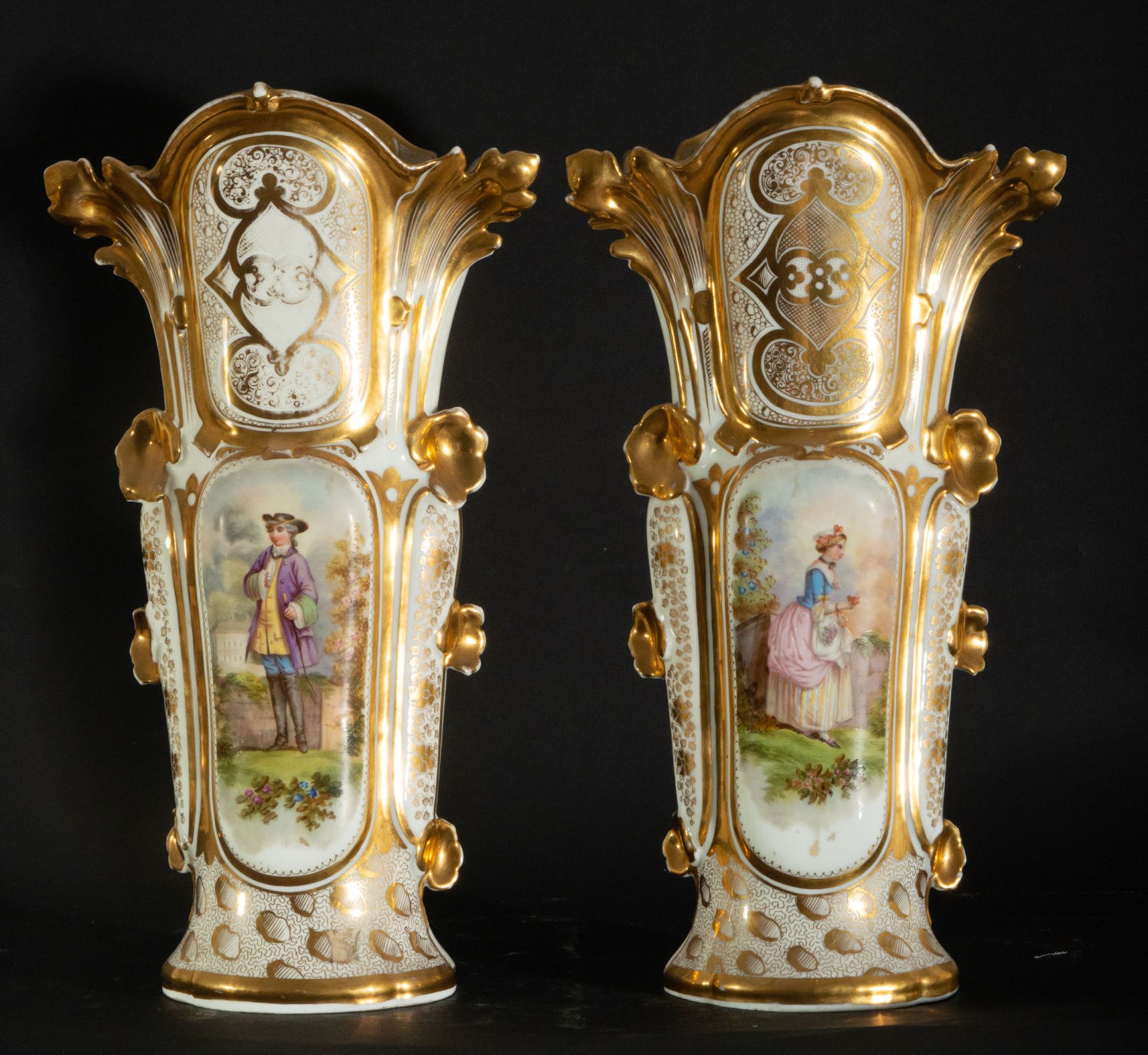 Elegant Pair of Old Paris Porcelain Vases, 19th century