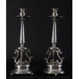 Pair of Spanish Regency-style silver candlesticks, 19th century