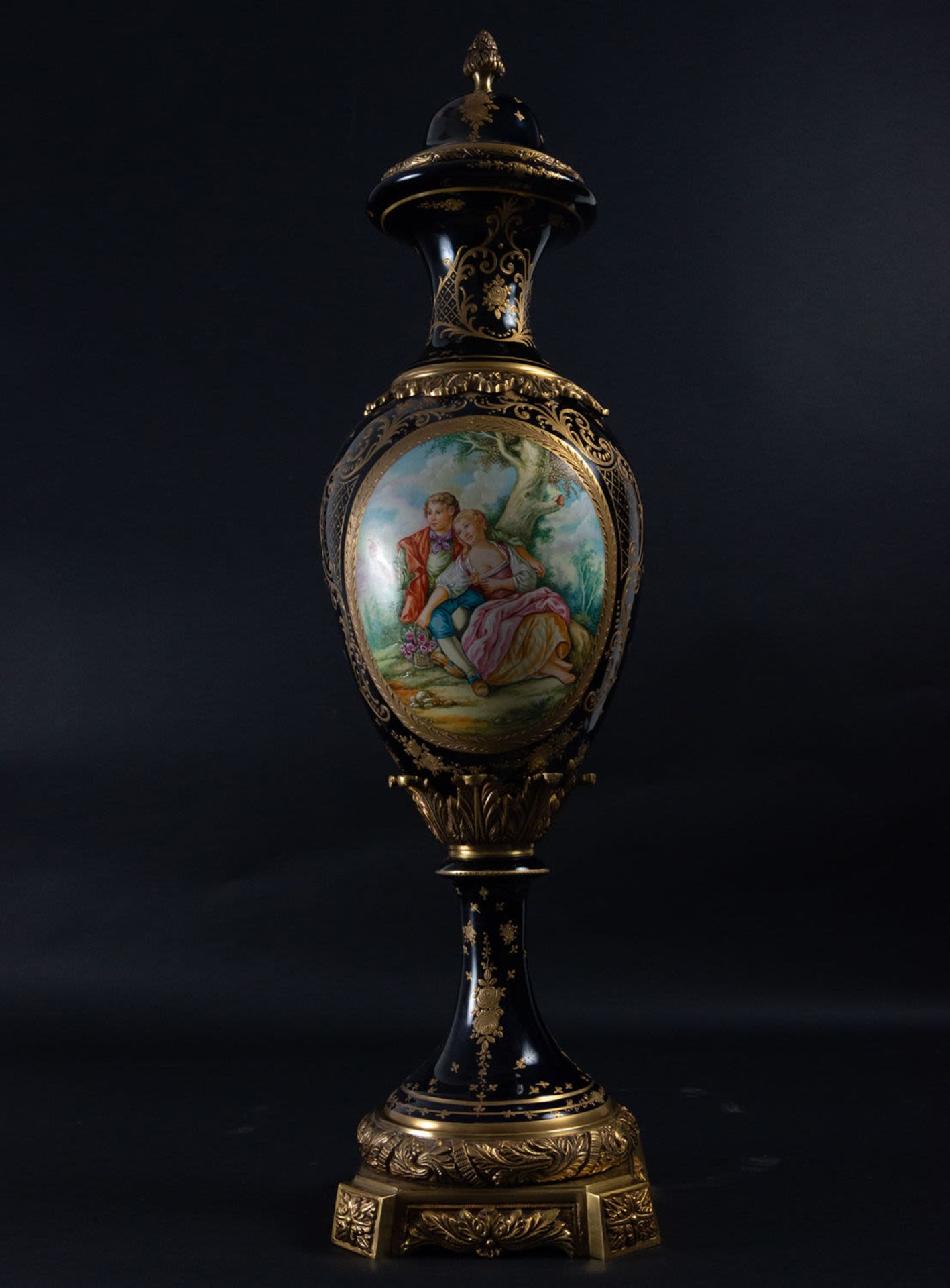 Pair of Large Vases in Polychrome Old Paris Tender Porcelain, late 19th century - Image 2 of 11