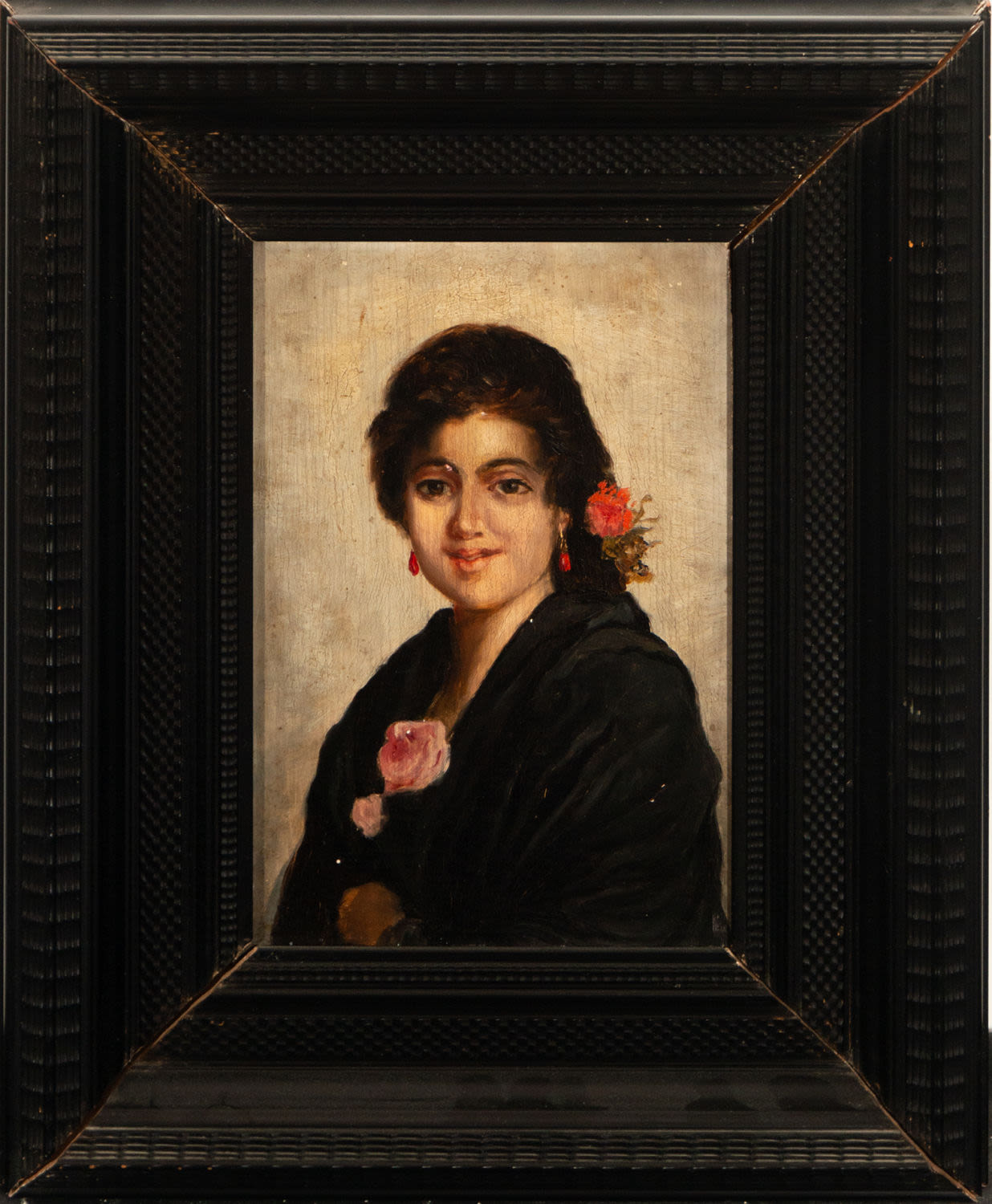 Portrait of Young Lady with Carnation, Spanish school of the end of the 19th century