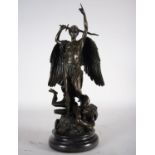 Saint Michael the Archangel Defeating the Evil One in patinated bronze, XIX - XX Centuries