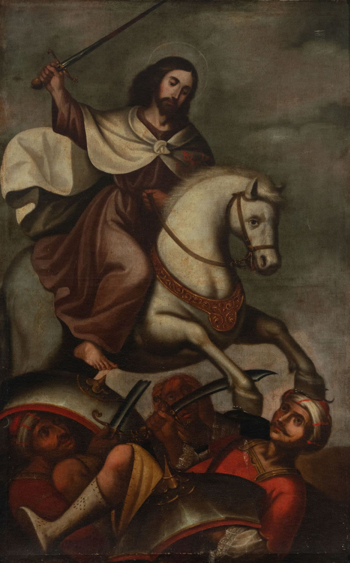 Santiago Matamoros in Horseback, 17th century Spanish colonial school - Image 2 of 8