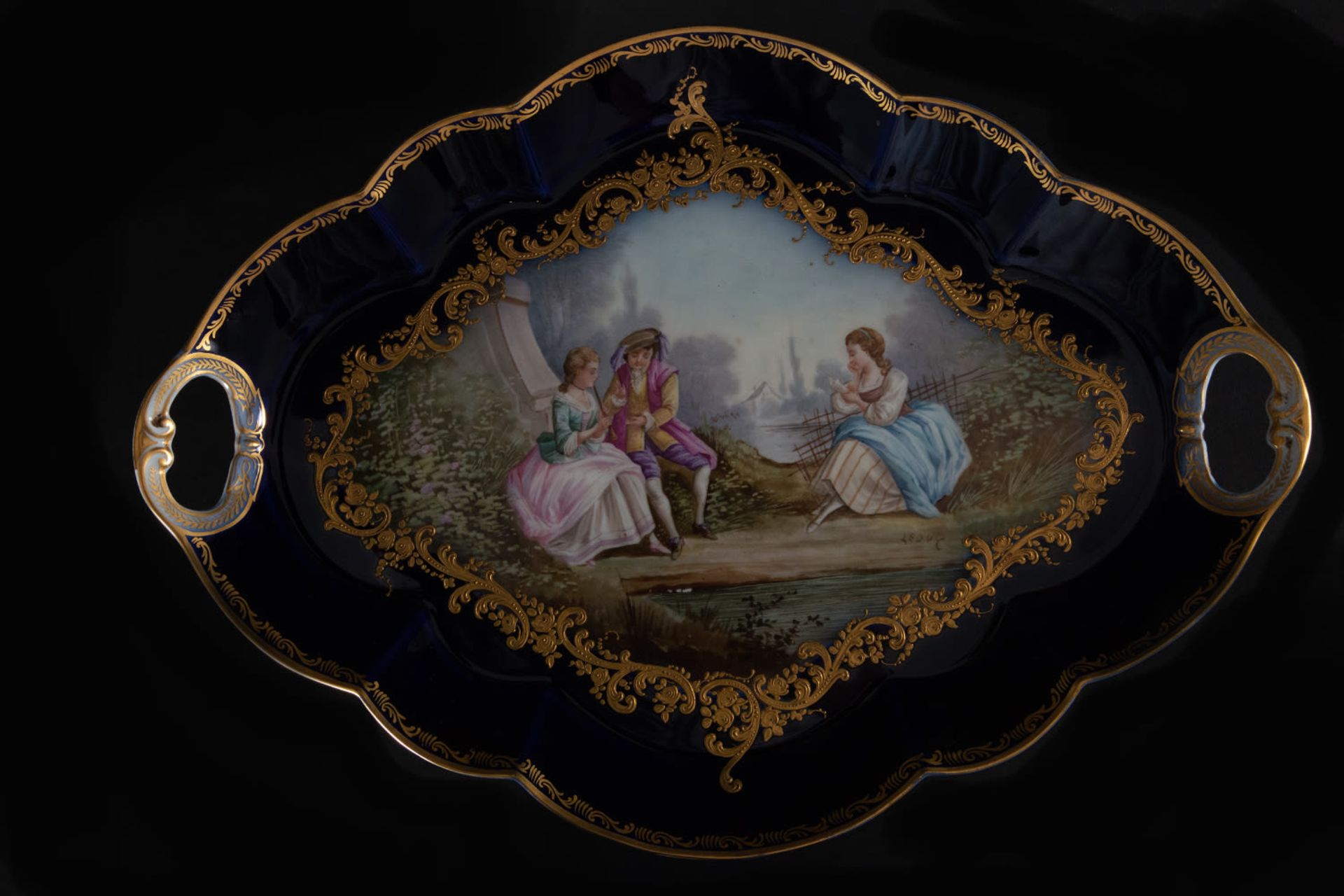 Hand-painted and enameled Sèvres porcelain tray, 19th century