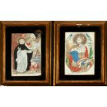 Saint Vincent Ferrer and Saint Lucia, couple of colored engravings, Italian school of the 18th centu