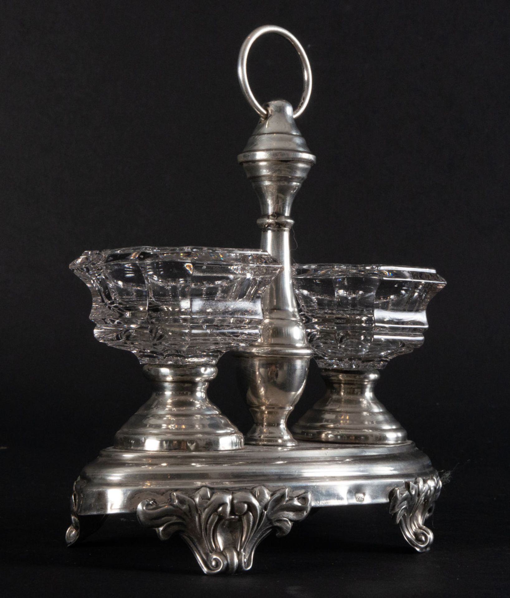 Silver and glass spice rack in sterling silver, 19th century