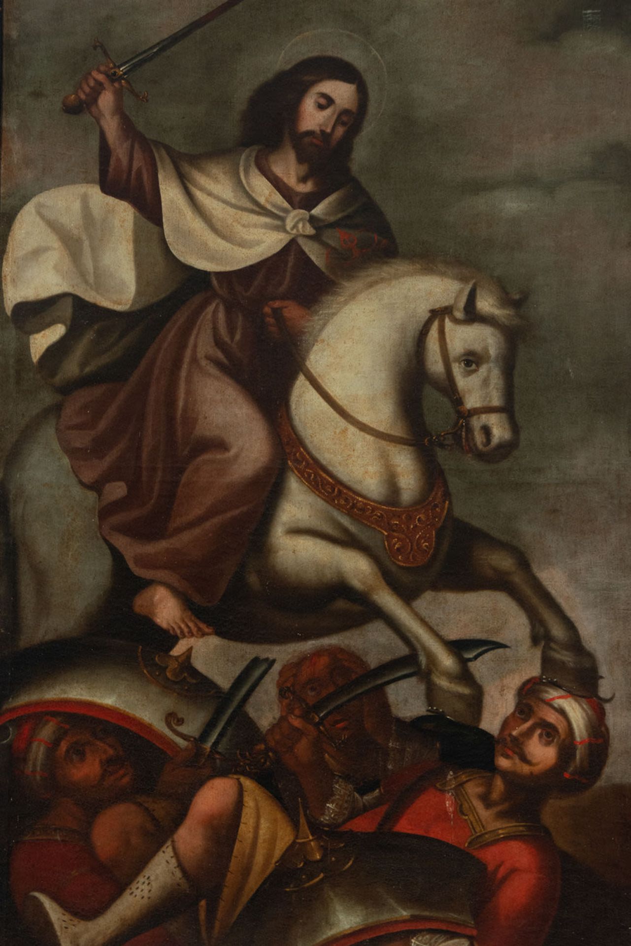 Santiago Matamoros in Horseback, 17th century Spanish colonial school - Image 3 of 8