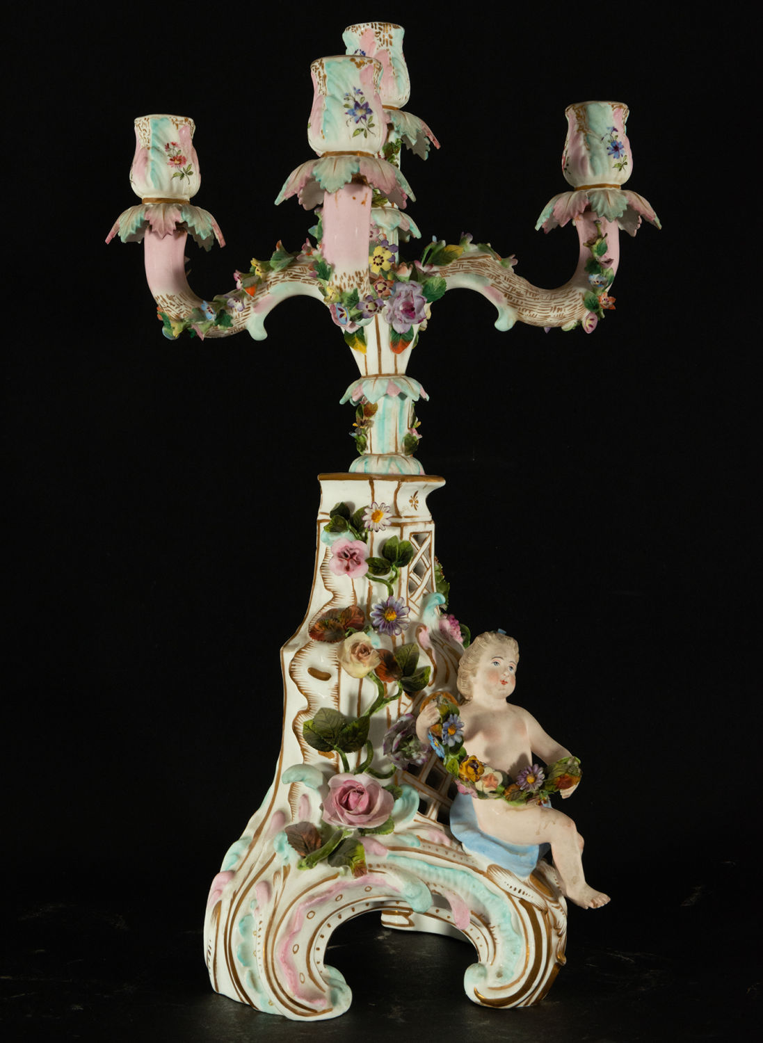 Clock trim and Candelabra in Meissen porcelain with Cherub motifs, 19th century - Image 7 of 16