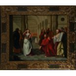 Jesus preaching in the Temple, and the Miracle of Saint Lazarus, 17th century Flemish school