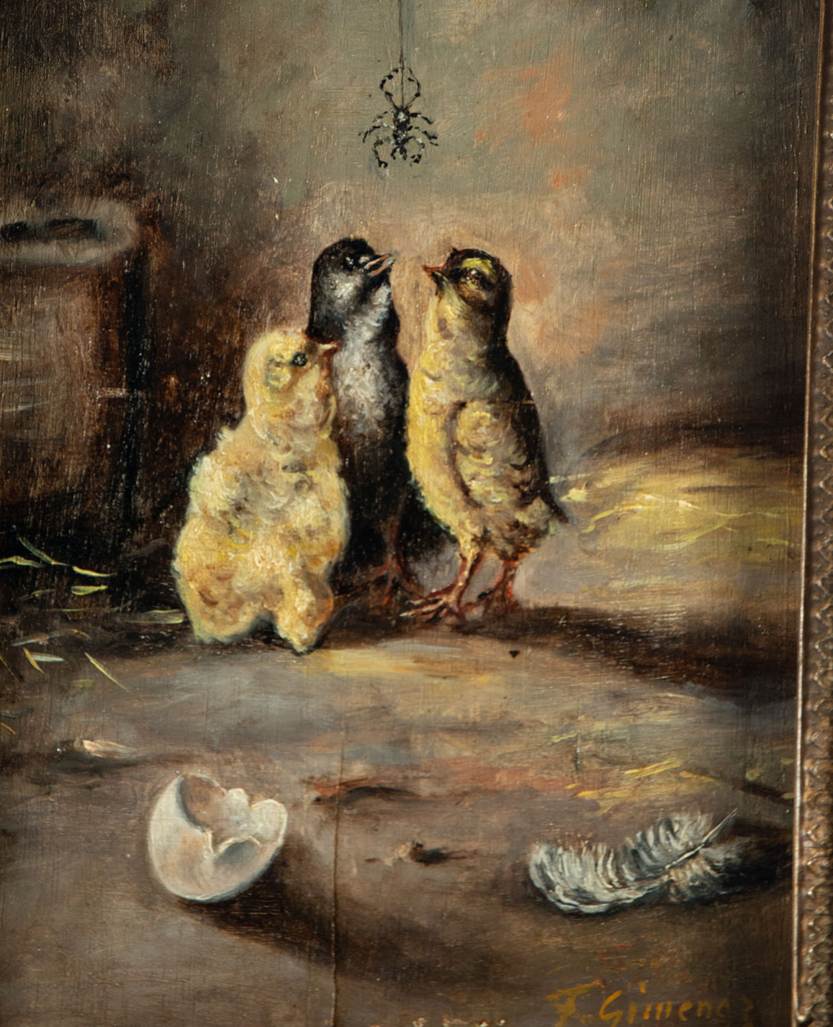 Still Life of Three Chicks, signed F. Giménez, Spanish school of the 19th century - Image 2 of 4