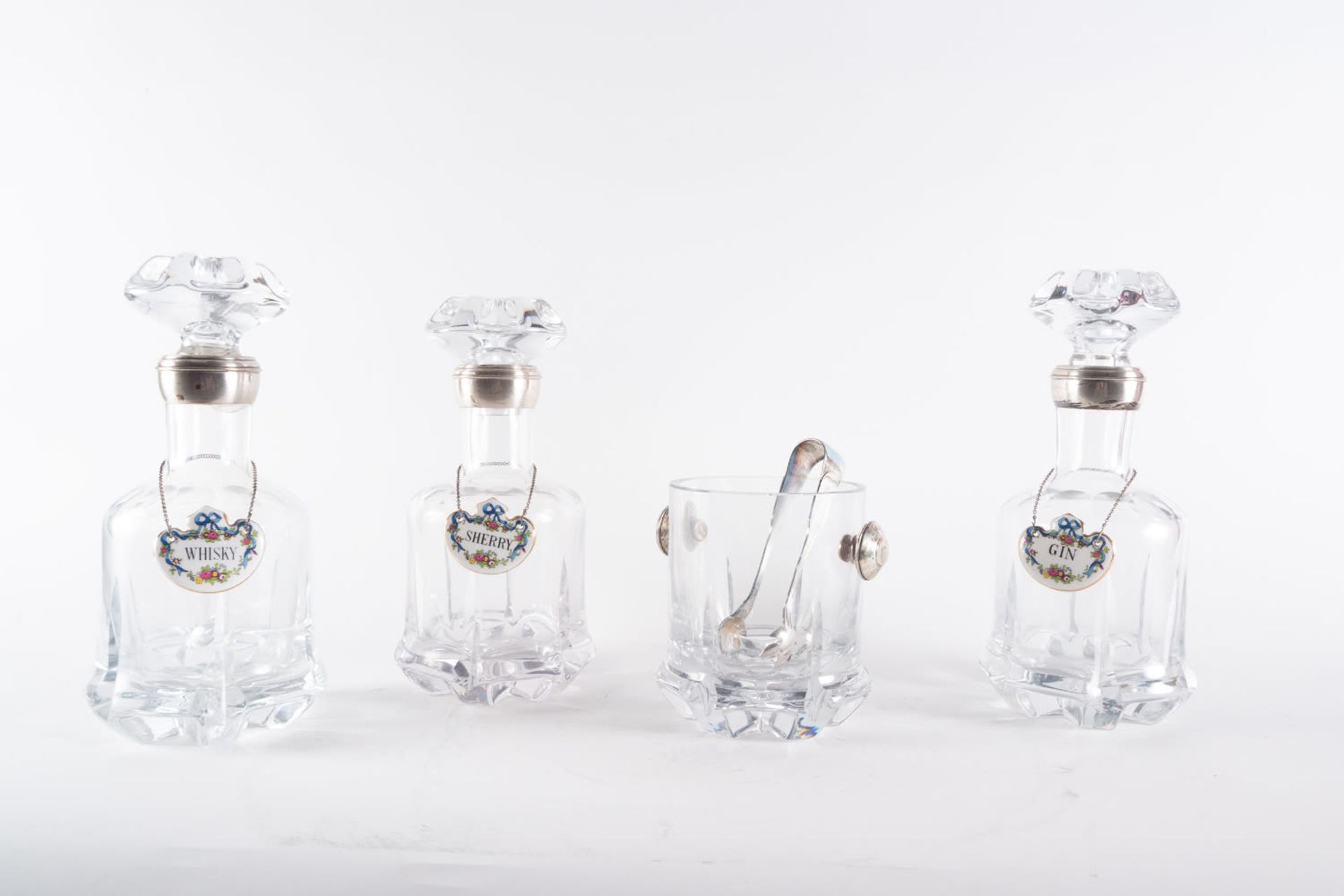 Three Crystal and Silver Decanters, 1920s