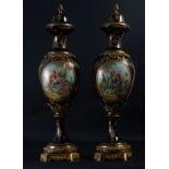 Pair of Large Vases in Polychrome Old Paris Tender Porcelain, late 19th century