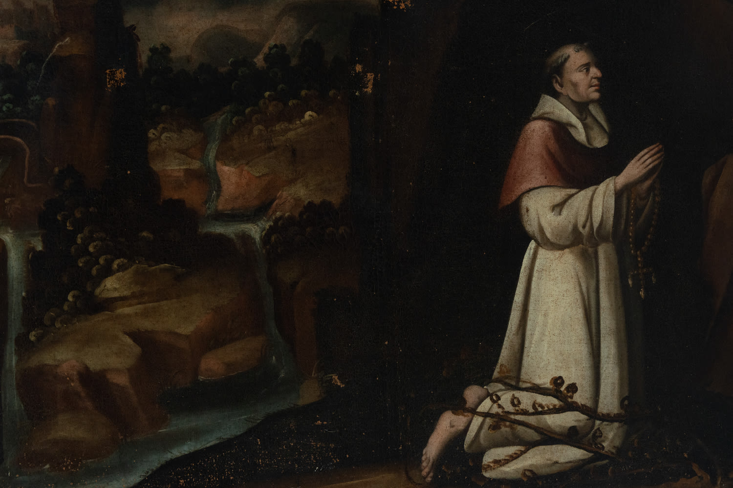 Saint Benedict in Prayer, 17th century colonial school - Image 2 of 9