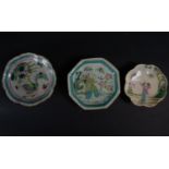 Lot of three Chinese enameled porcelain plates from the "pink family", 19th century
