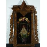 Virgen de la Merced in Orla de Flores on table, Spanish school of the 19th century