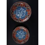 Large Pair of Japanese Imari Plates in cobalt enamel and polychrome in green and red, 19th century J
