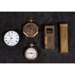 Lot of 3 pocket watches + 2 vintage 20th century lighters