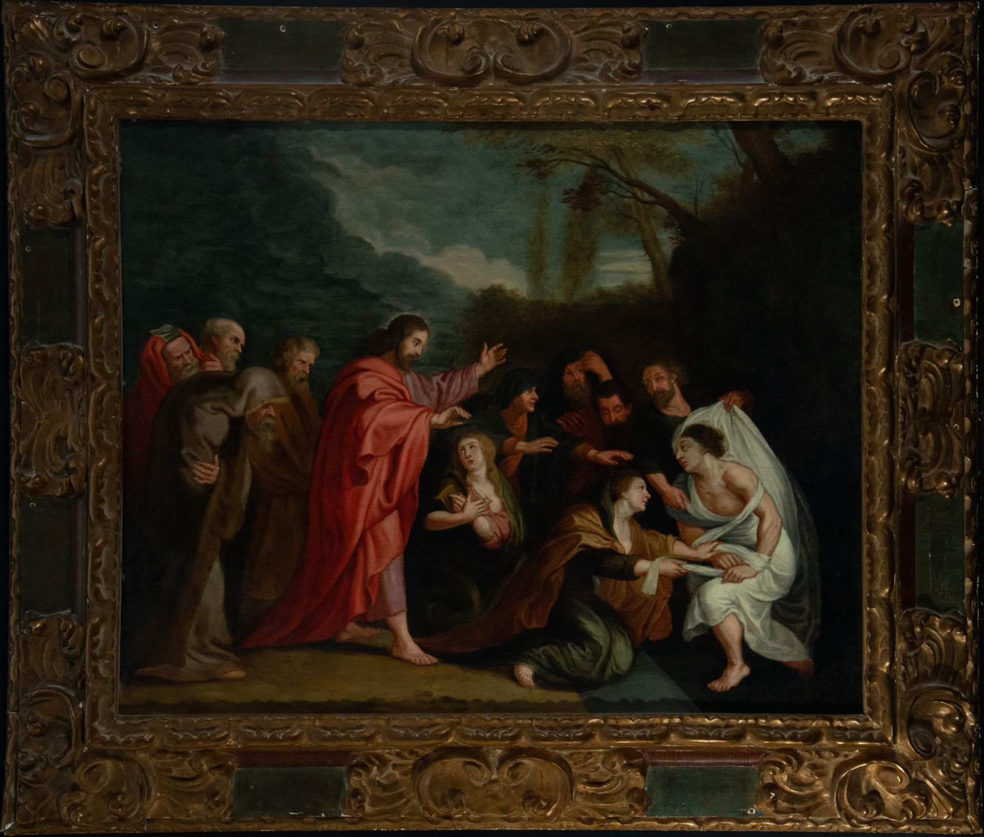 Jesus preaching in the Temple, and the Miracle of Saint Lazarus, 17th century Flemish school - Image 9 of 16