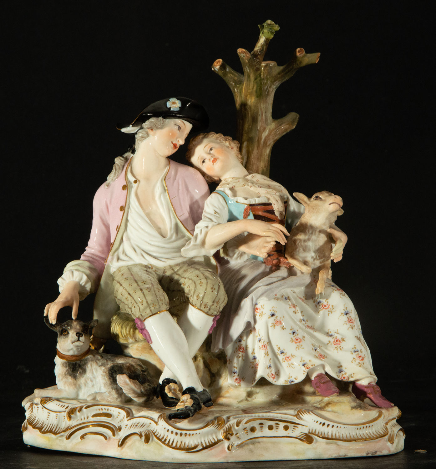 Gallant Scene of Little Shepherds in Meissen porcelain, 19th century