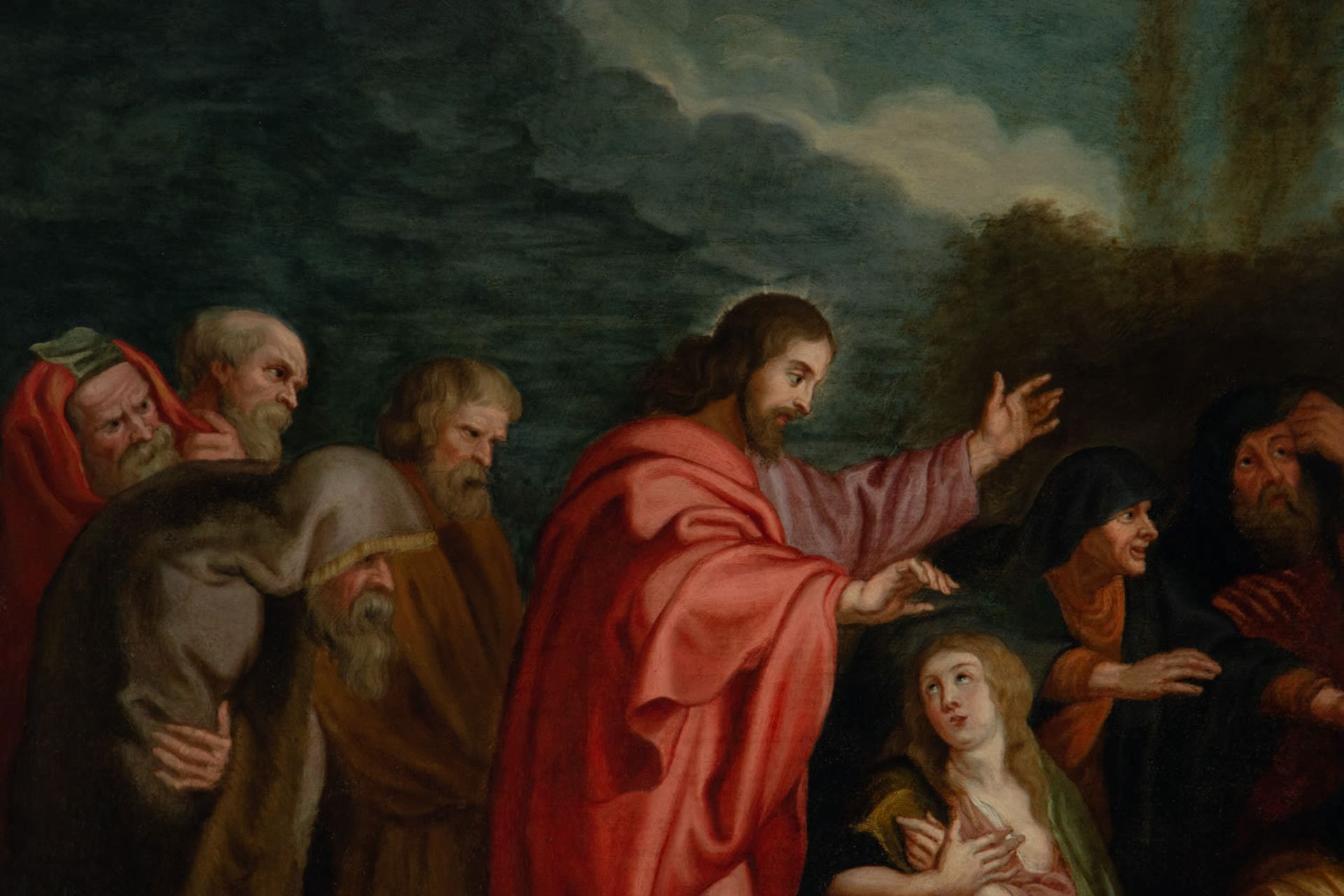 Jesus preaching in the Temple, and the Miracle of Saint Lazarus, 17th century Flemish school - Image 4 of 16