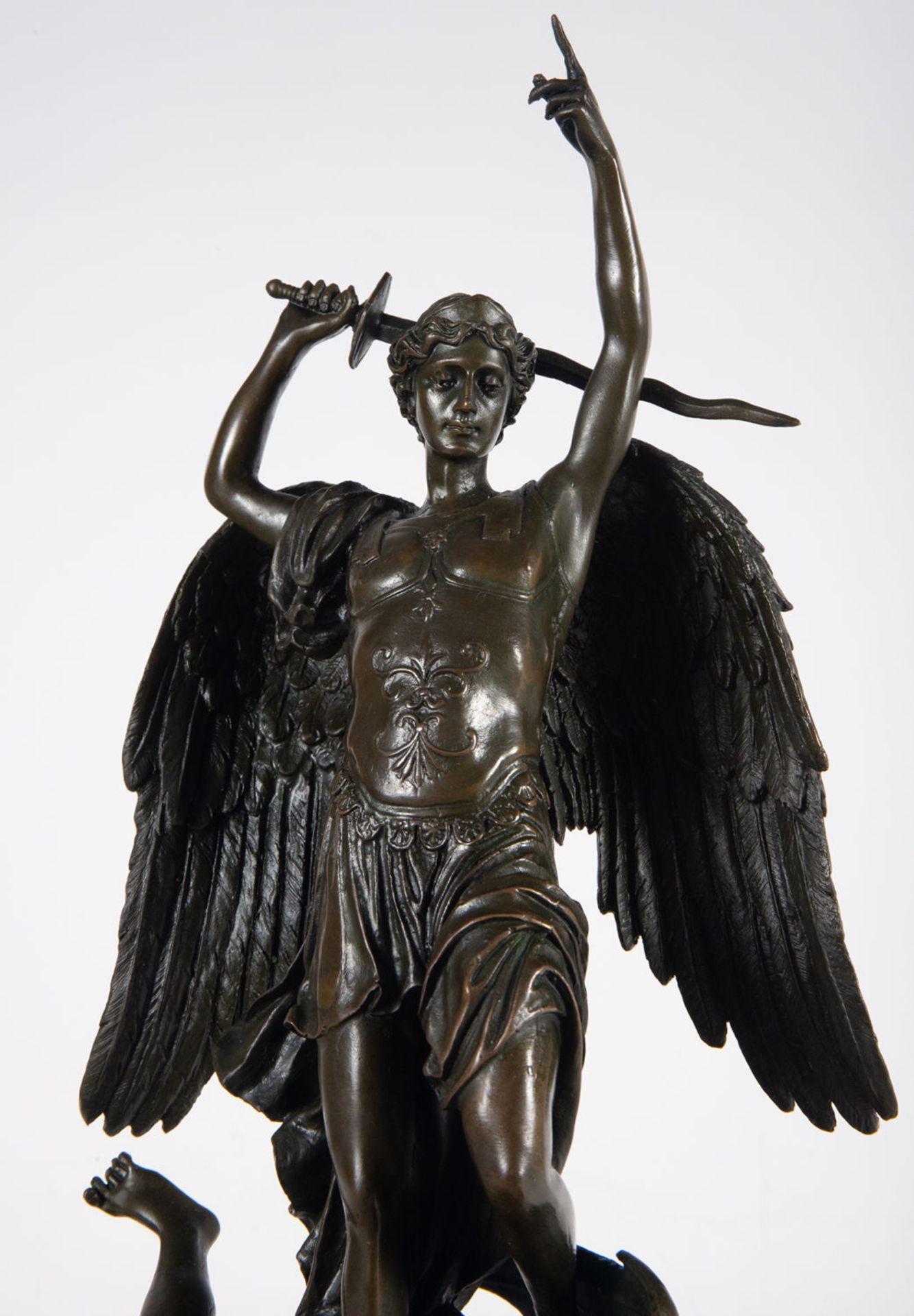 Saint Michael the Archangel Defeating the Evil One in patinated bronze, XIX - XX Centuries - Image 2 of 6