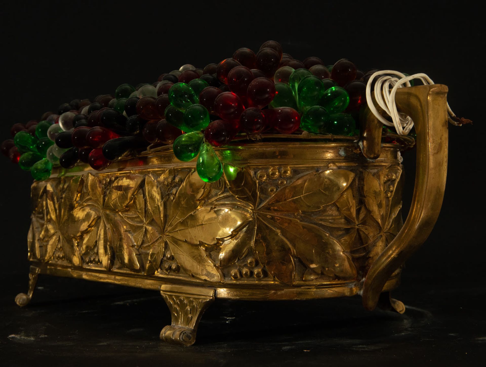 Brass center and polychrome glass grapes, 19th century