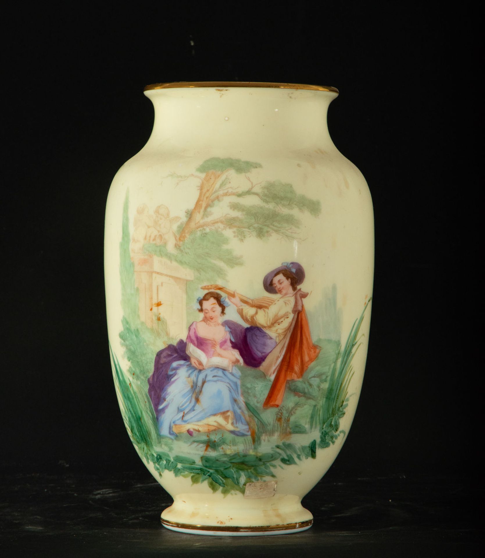 Opaline vase with gallant scene, France, 19th century