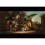 Italian still life of Flowers and Peacock, 18th century Italian school