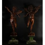 Important Pair of Altar Angels in Mahogany, Brazil, 18th century Portuguese colonial school