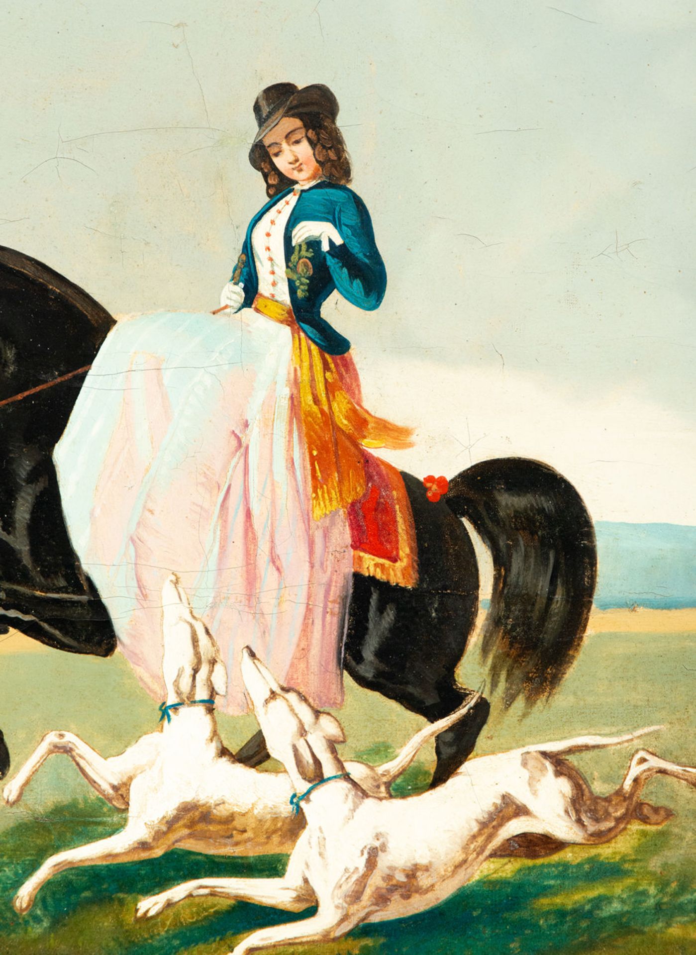 Painted Mirror of Huntress Lady, 19th century - Image 3 of 4