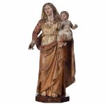 Large Madonna with child in carved wood, Tuscan school of the 17th century
