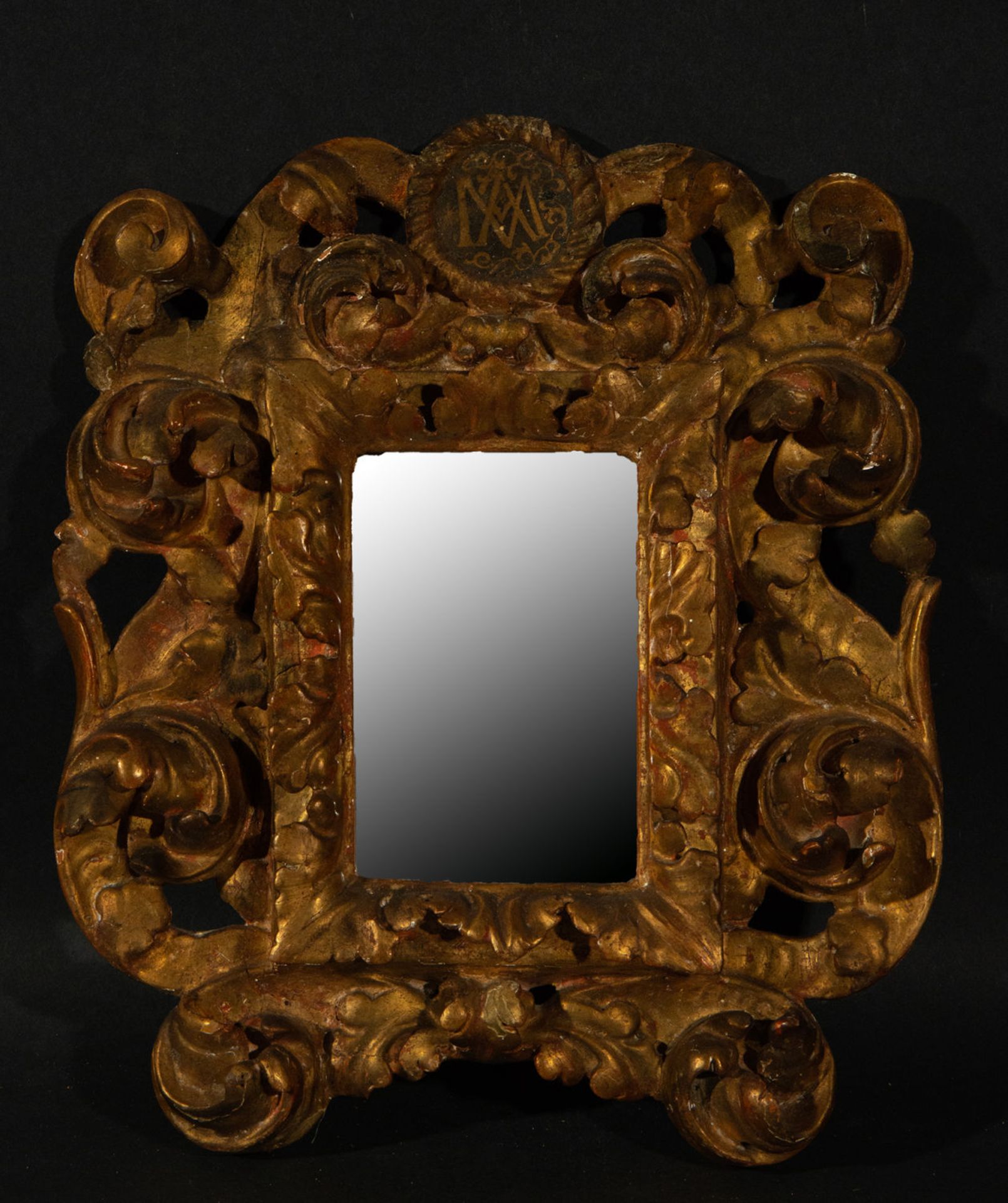 Cornucopia mirror from the 18th century, with Anagram of the Virgin Mary