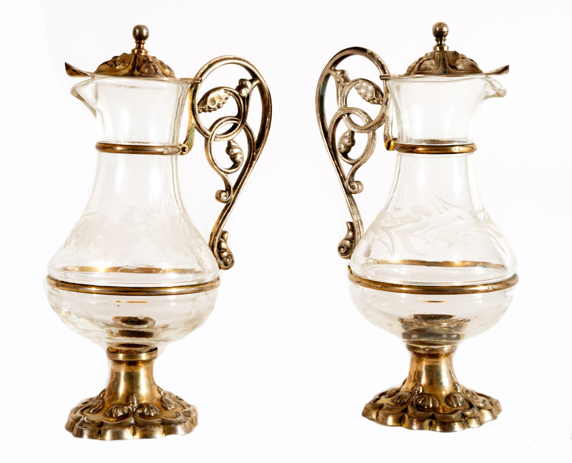 Pair of Crystal Wine and Water Jugs mounted on Sterling Silver, La Granja, 19th century - Bild 2 aus 3