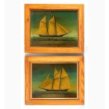 Pair of Sailboats "Georgia" and "St Mary" painted on glass, 19th century English school