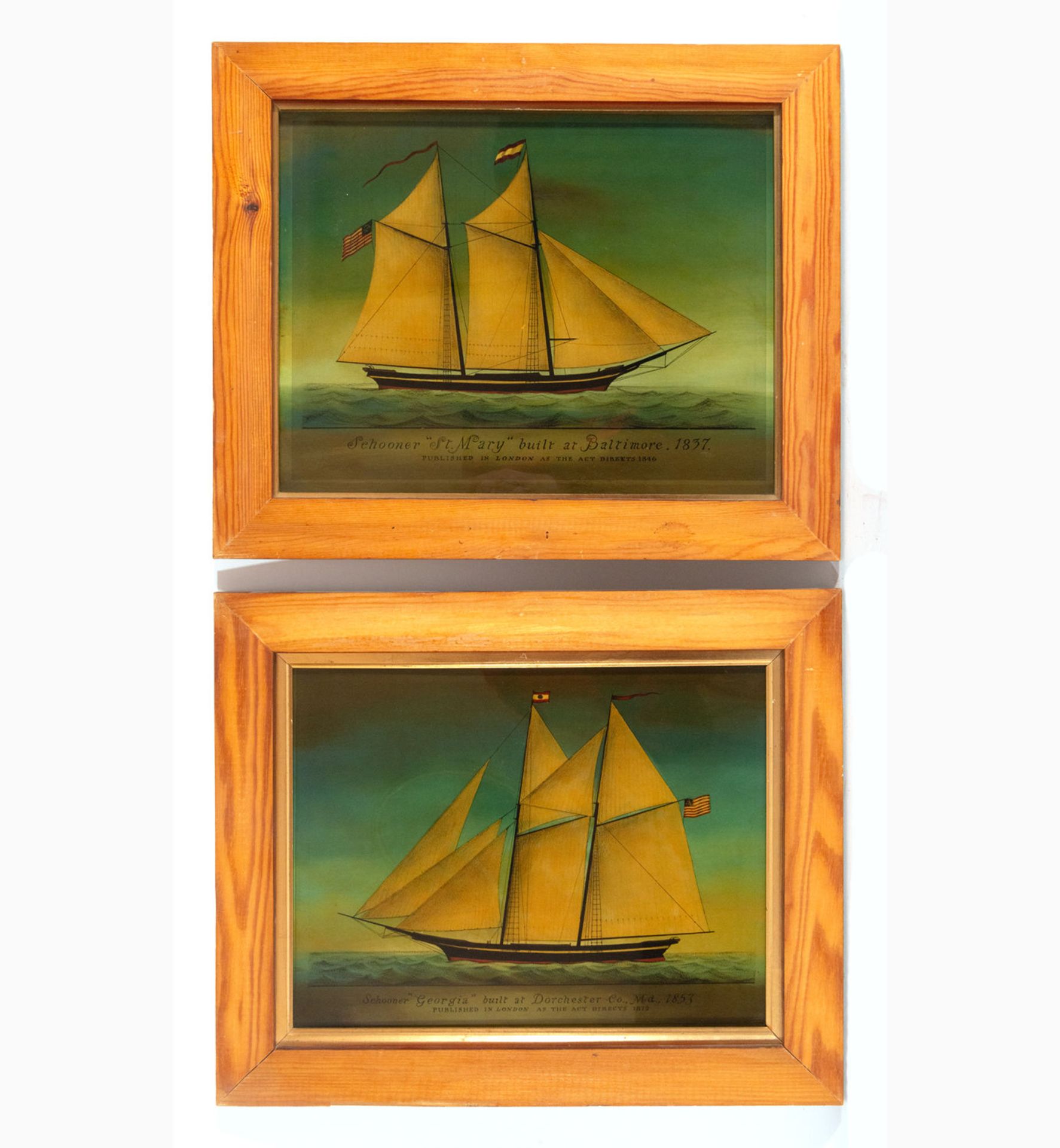 Pair of Sailboats "Georgia" and "St Mary" painted on glass, 19th century English school