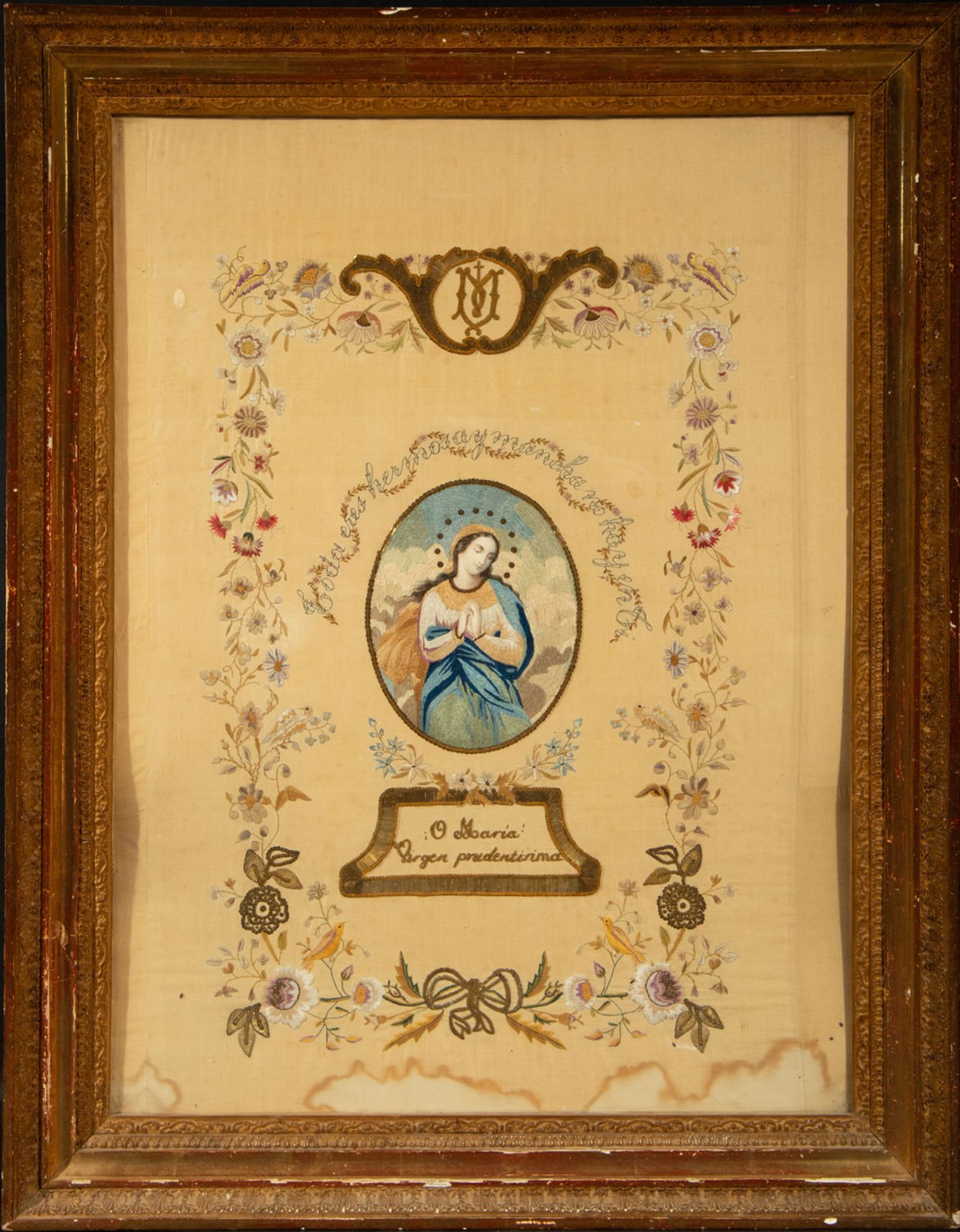 Silk embroidery of the Immaculate Virgin, 19th century Mexican school